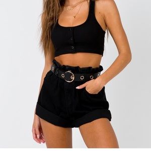 paper bag denim black shorts